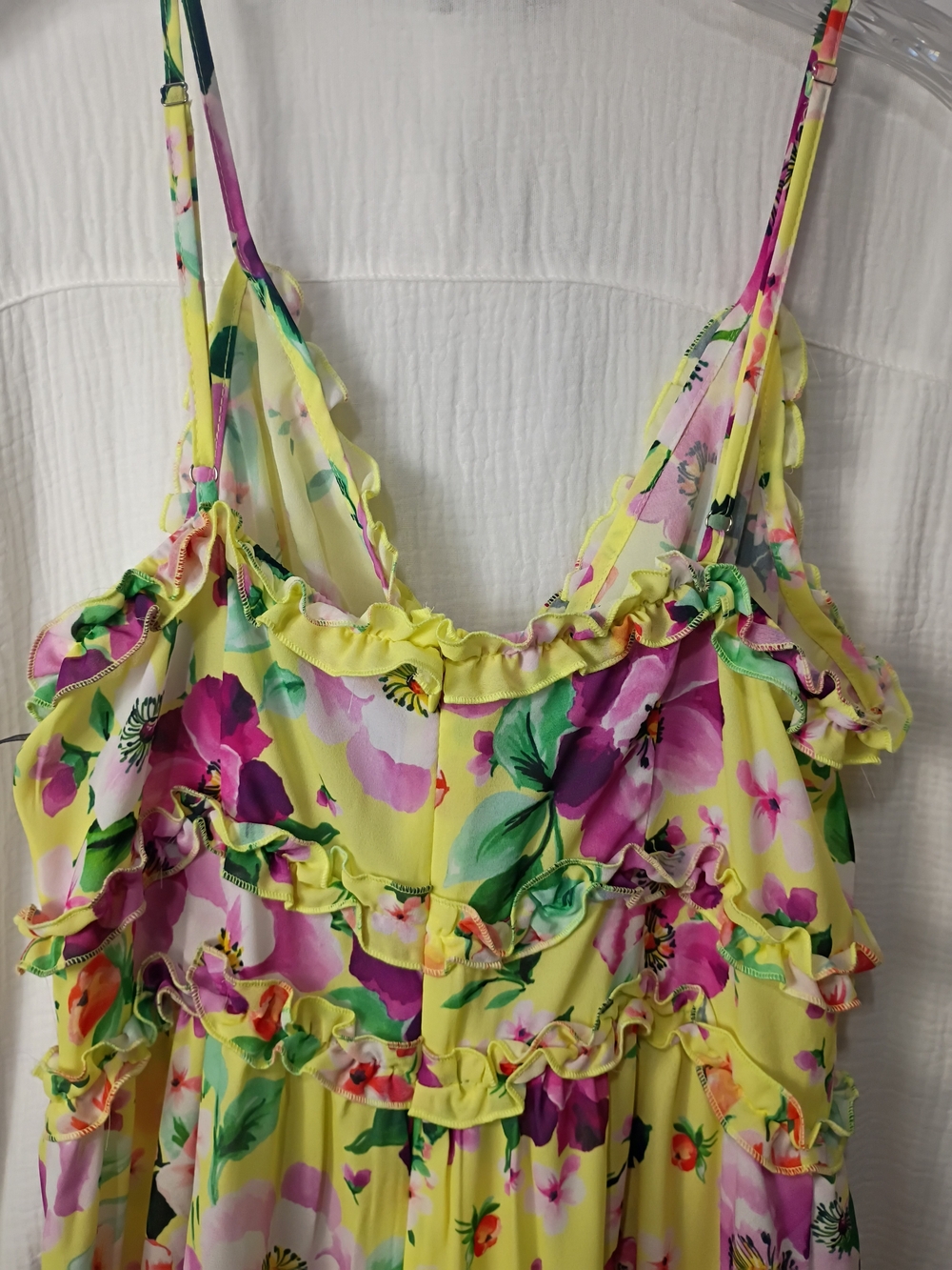 Haute Monde Yellow Floral Ruffle Mini Dress - SIZE Large NWT - Picture 8 of 10